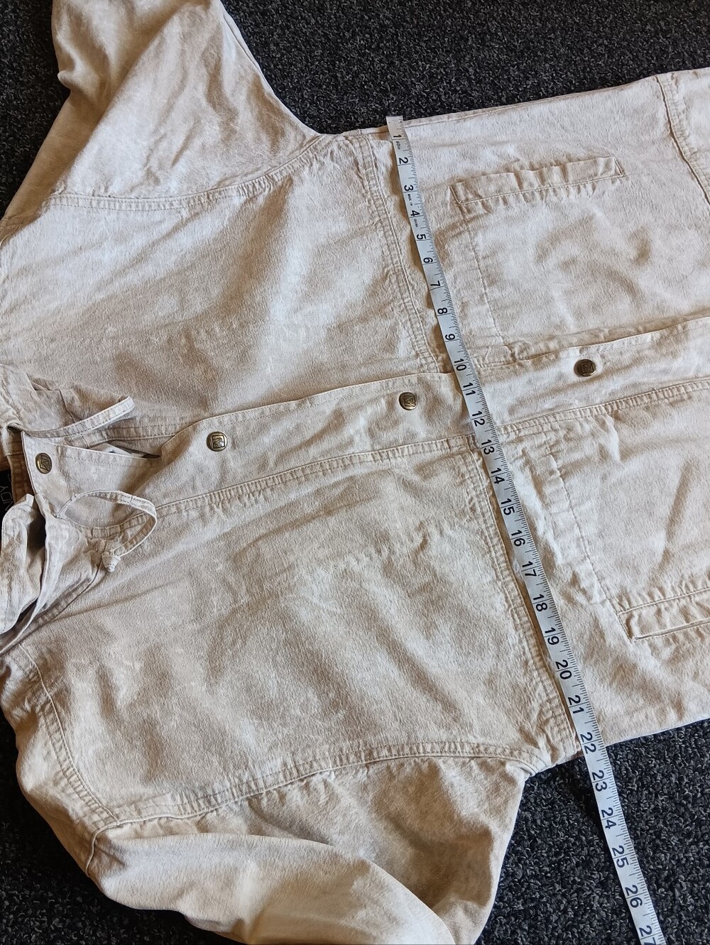 VTG Andy Johns Beige Marble Cotton Snap Up Denim Trench, Jacket Womens Medium - Picture 10 of 12